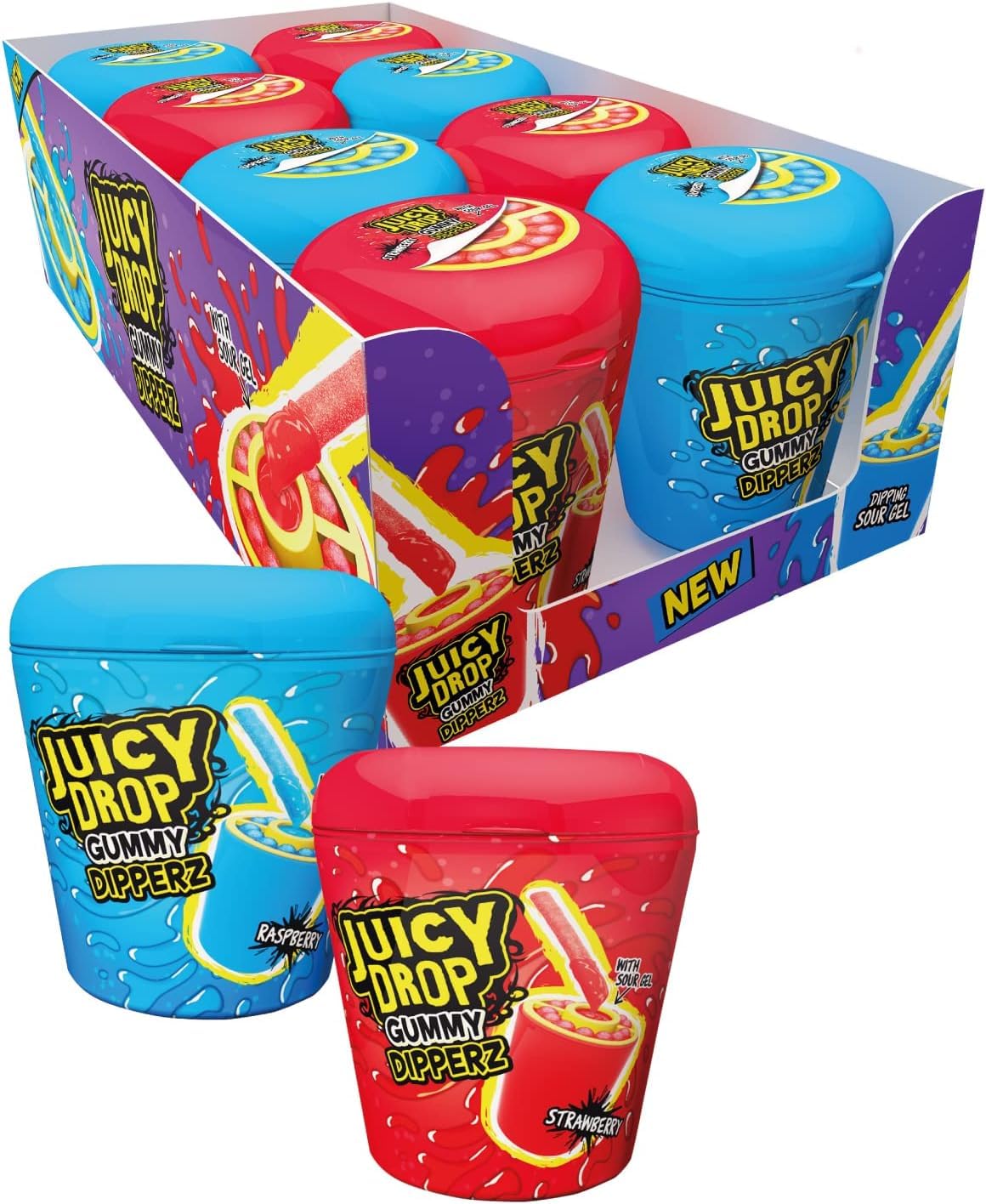 Bazooka Juicy Drop Gummy Dipperz Strawberry & Raspberry 96g / 8er Karton