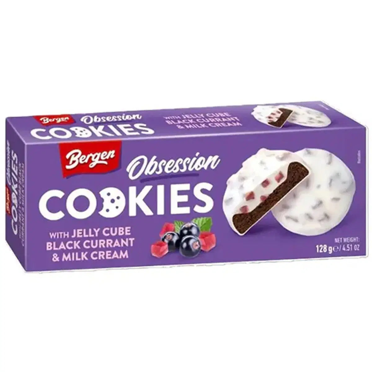 Bergen Cookies Jelly Cube Black Currant &Milk Crem 128g - 18er Karton