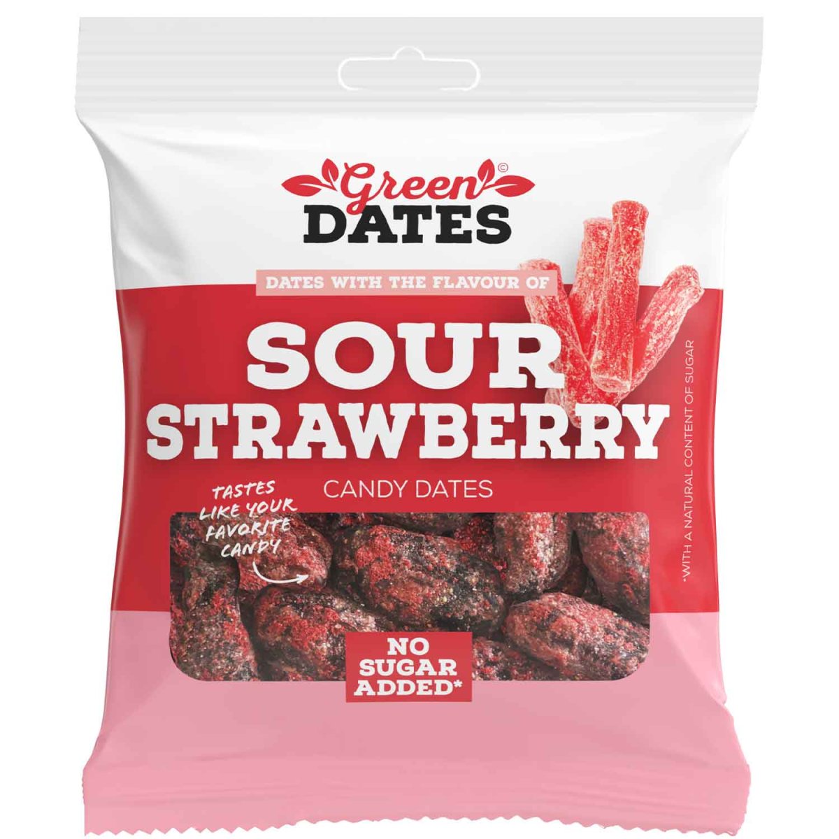 Green Dates Datteln Sour Strawberry 90g - 16er Karton